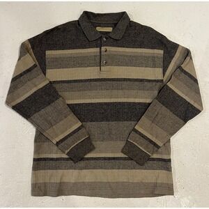 Naturalife Knit‎ Sweater Polo Shirt Half Button Striped Mens Medium Preppy